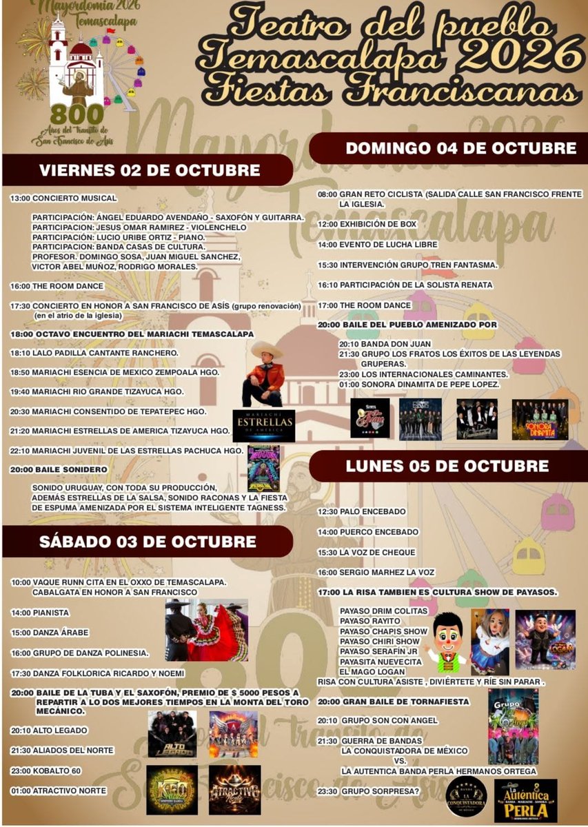 DondeHayFeria's tweet photo. 🎆⛪️🎡Del 2 al 5 de octubre, la Feria San Francisco de Asís 2026 en #Temascalapa!
https://t.co/OCCbVvbnFY https://t.co/dQ91LwSwUt