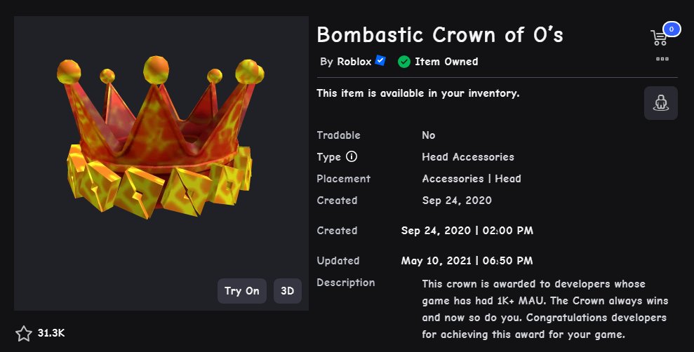 E4erZ's tweet photo. Yo Thanks @Roblox for these 2 Crown of 0's. #roblox #robloxdev #gamedev https://t.co/Hozd1rRQ31