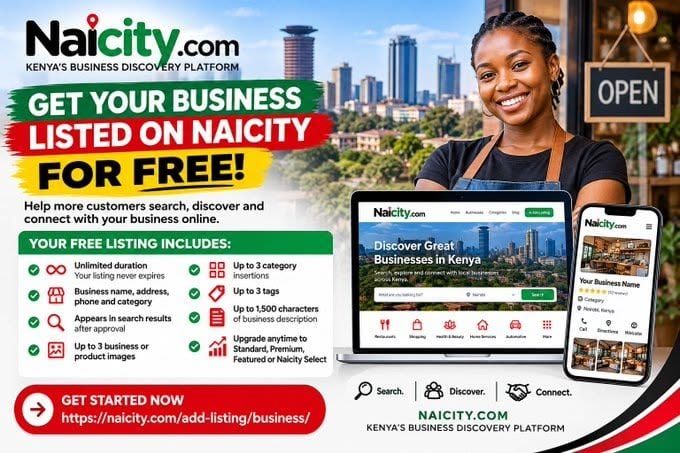 N_A_I_C_I_T_Y's tweet photo. 🇰🇪 LET'S MAKE KENYAN BUSINESSES EASIER TO DISCOVER.  If you own a business, take advantage of Naicity's Free Listing.  No payment. No subscription. No pressure.  https://t.co/NSgs55jMWz #Naicity #KenyanBusinesses https://t.co/Y0sXBS65iL
