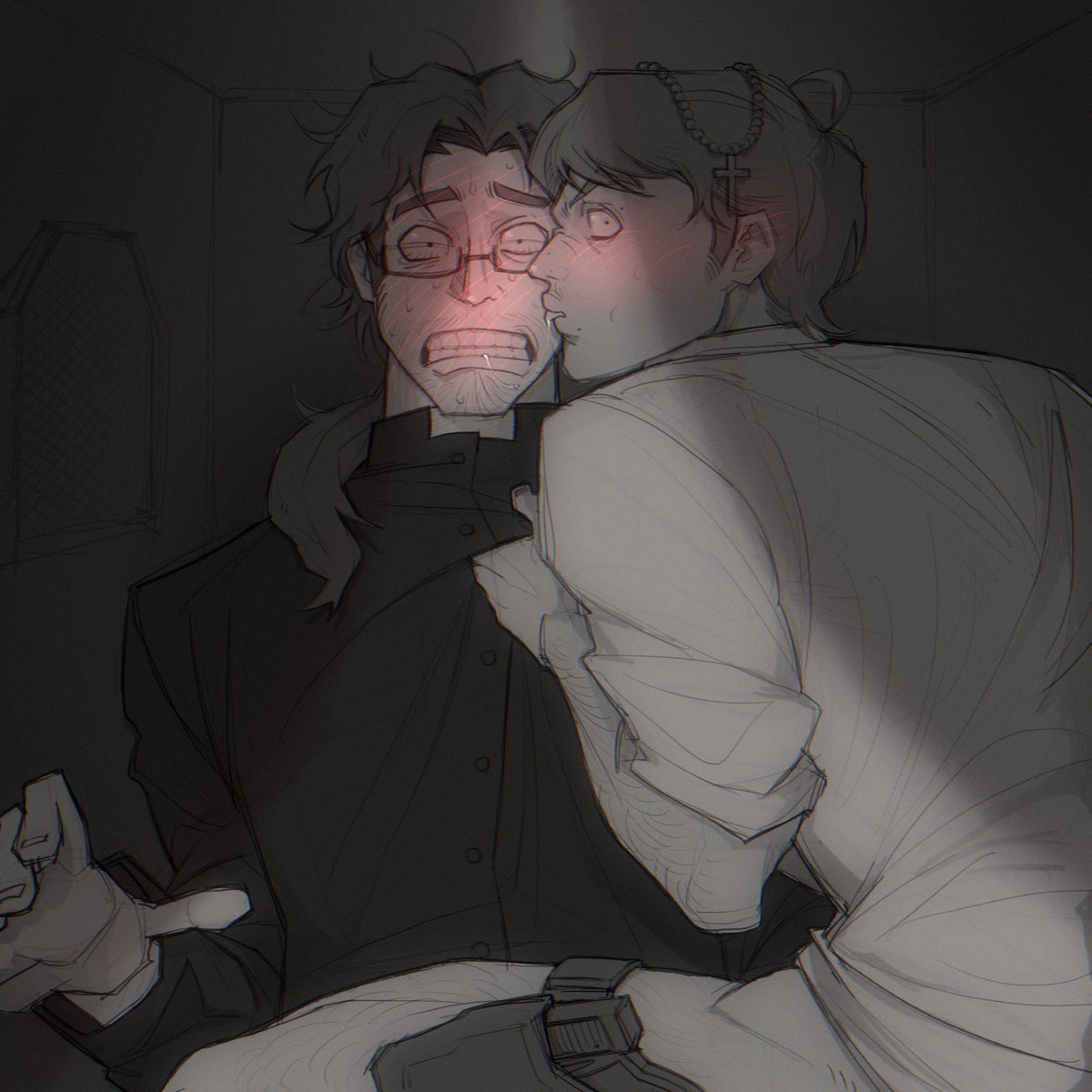 banana3sum's tweet photo. Ermm can somebody tell em thats not what the confessional is for... #nsfwart #ocart #yaoi https://t.co/apLoFpK5Hg