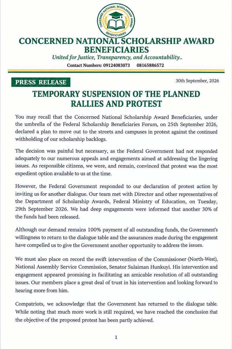 FSBeneficiaries's tweet photo. SUSPENSION OF THR PLANNED RALLIES AND PROTEST https://t.co/awXoq4bga9