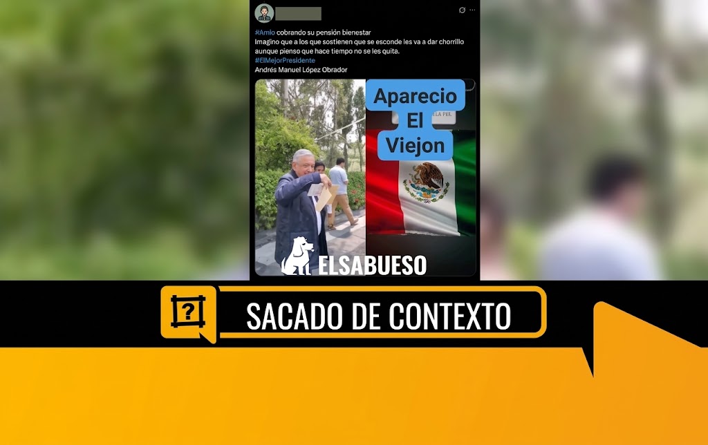 ElSabuesoAP's tweet photo. #VerificaciónViral 🚨 En redes sociales circula un video que supuestamente muestra al expresidente @lopezobrador_  cobrando su pensión en un Banco del Bienestar en Palenque, Chiapas. Sin embargo, el material está sacado de contexto. https://t.co/8fUgsQjbbX