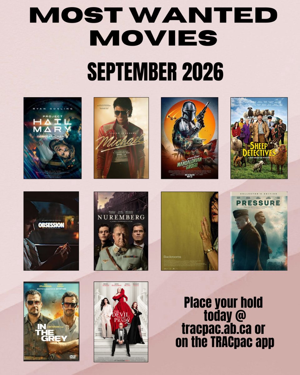 CanmoreLibrary's tweet photo. 📚🎬 September's Most Wanted!

Wondering what everyone was reading and watching this month? 👀

We've rounded up September's top 10 books and movies for you!

Did one of your favourites make the list? 💙

#CanmorePublicLibrary #MostWanted #Books #Movies #ReadingSuggestions https://t.co/3jXPp87NaK