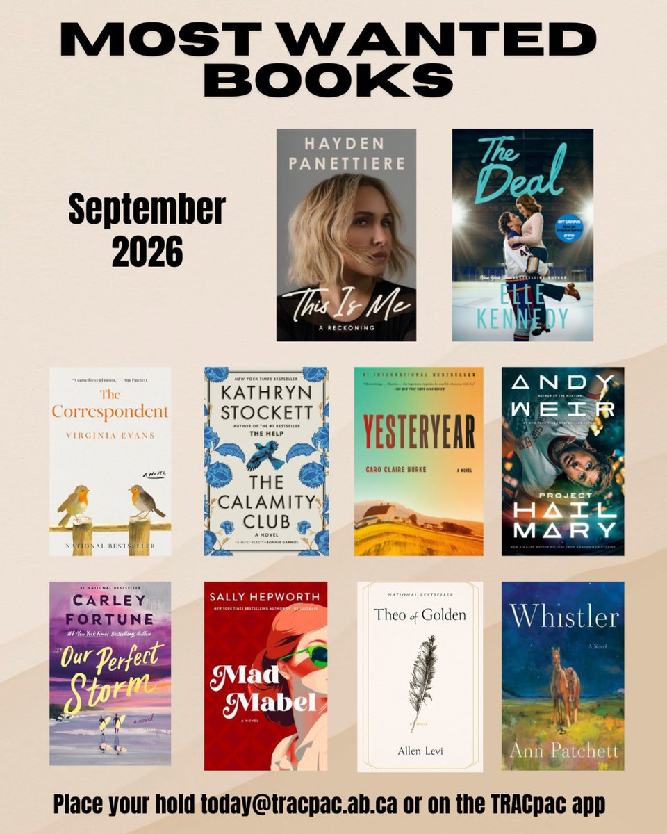 CanmoreLibrary's tweet photo. 📚🎬 September's Most Wanted!

Wondering what everyone was reading and watching this month? 👀

We've rounded up September's top 10 books and movies for you!

Did one of your favourites make the list? 💙

#CanmorePublicLibrary #MostWanted #Books #Movies #ReadingSuggestions https://t.co/3jXPp87NaK