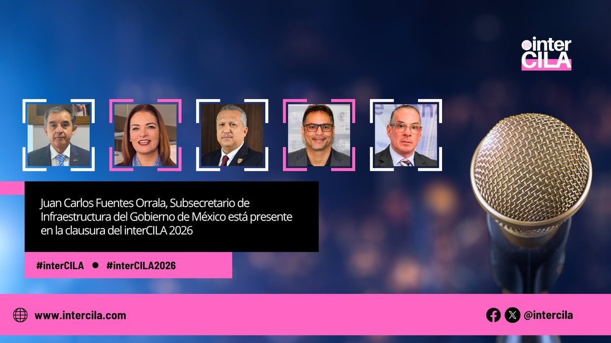 interCILA's tweet photo. 👆 Juan Carlos Fuentes Orrala, Subsecretario de Infraestructura de @SICTmx - @GobiernoMX está presente en la clausura del #interCILA.  Le acompañan: Maria Eugenia Rodríguez, Daniel Salas Limón, Thiago Aragão y Javier Herrera.

En directo desde https://t.co/W5ACaK7dnN https://t.co/blJrzxPq4S