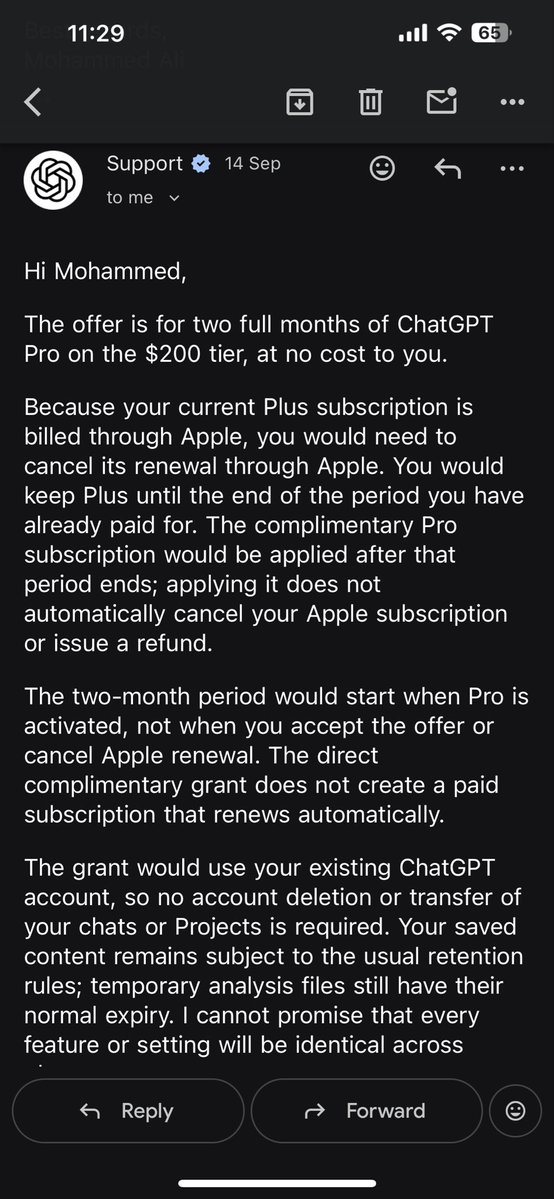 USA_STOCK2030's tweet photo. I’m sharing a documented customer-support issue with @OpenAI @sama and asking for a clear, accountable review.

OpenAI Support previously confirmed in writing that I was approved for two complimentary months of ChatGPT Pro at the $200/month tier, to be activated after https://t.co/In1eOI1iSE