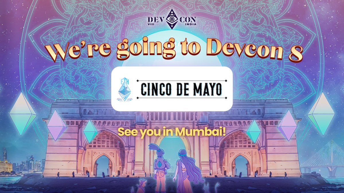ETHCincoDeMayo's tweet photo. 🇲🇽✈️🇮🇳 ETH Cinco de Mayo is going to Devcon 8!

This November, we'll be joining the global @ethereum community in Mumbai as a @EFDevcon Community Partner.
And we have something special for the builders who've been part of our journey. TICKET DISCOUNTS! 🎟️👇 https://t.co/Ye8QDI0SSW
