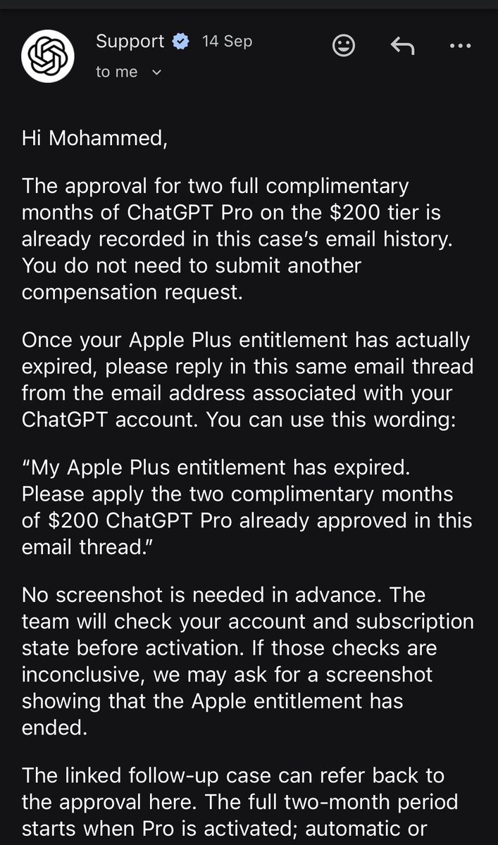 USA_STOCK2030's tweet photo. my Apple Plus subscription expired.

I followed the instructions provided and contacted Support after the subscription expired. I was subsequently told that the offer would not be honored, with no activation date, alternative remedy, or confirmed authorized supervisor review. https://t.co/S1WlofD18z
