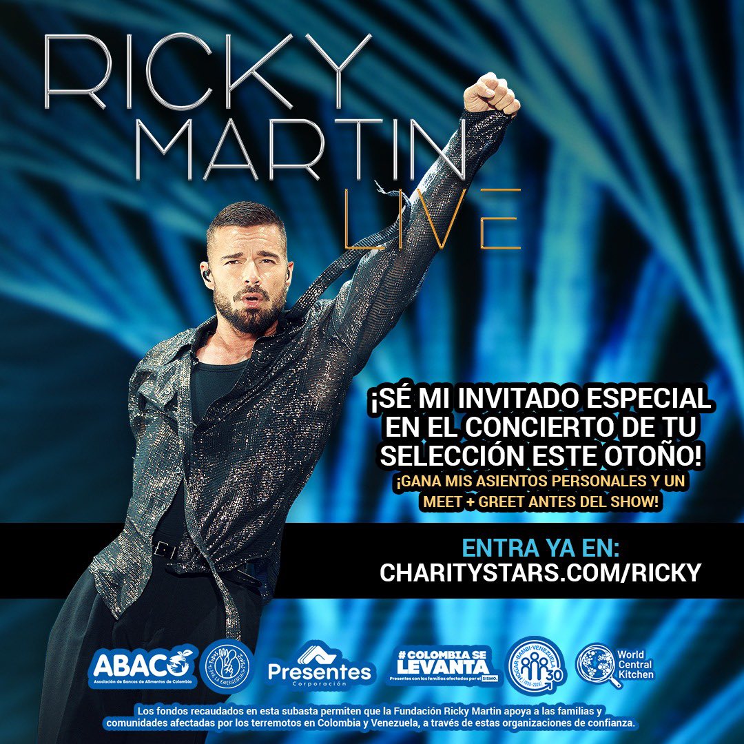 ricky_martin's tweet photo. ¡Conoce a Ricky y sé su invitado especial en uno de sus conciertos de este otoño! Más información en: https://t.co/LRsrW06j9w

Meet Ricky + be his Special Guest at one of his concerts this fall! More Info at: https://t.co/LRsrW06j9w https://t.co/2Efg7M5GgS