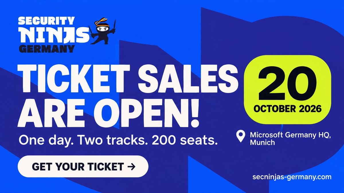 fabian_bader's tweet photo. Are you near Munich and free on October 20th 2026? Then join us for the first edition of the Security Ninjas Germany. And if you are not free, nor close by, still come. We have amazing speakers, two tracks and a full day of knowledge.

https://t.co/43L5TCoYC8 https://t.co/uGZbusLs0c
