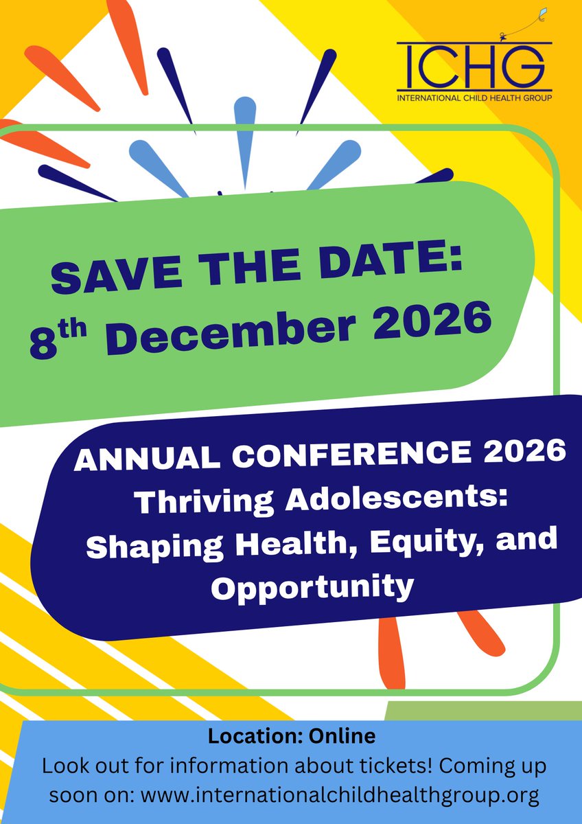 IntChildHealth's tweet photo. We are excited to announce our annual conference will be held on Tuesday 8th December online. It will focus on adolescent health. We have an excellent line up of speakers organised. Tickets and more details to be released soon! https://t.co/T21yOYXC2L