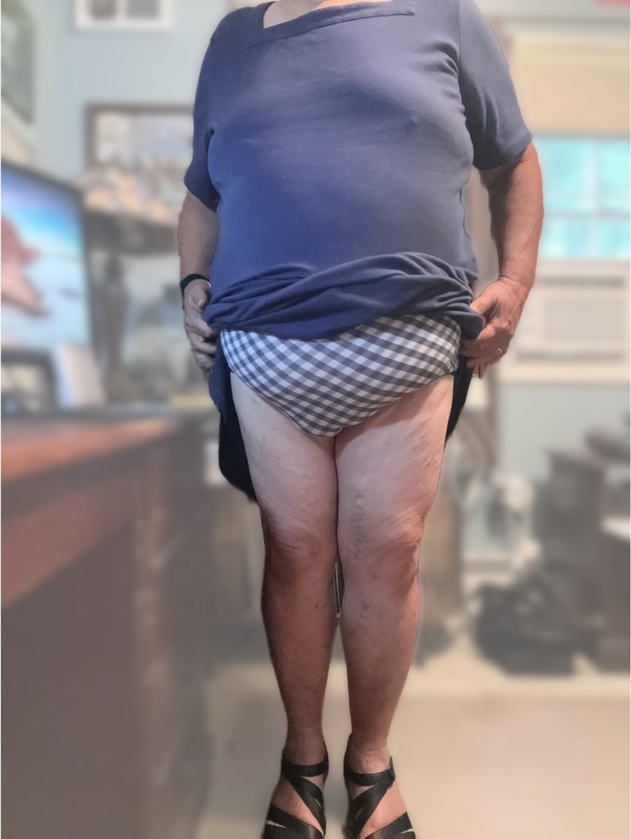 SPantricia's tweet photo. Panty check for Mistress Shelby @Shelbysissy4u.  Your humble sissy is wearing a blue plaid number today which matches her dress and heels. https://t.co/TPmq9YZxvn