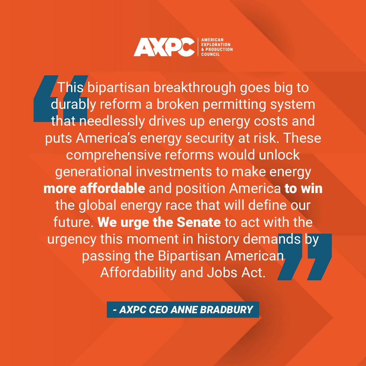 TheAXPC's tweet photo. The Bipartisan American Affordability and Jobs Act delivers generational reforms to modernize America’s broken permitting system while maintaining high environmental standards.

Full statement 👇
https://t.co/hDzU8BipUH https://t.co/aCEWQJ1xLJ