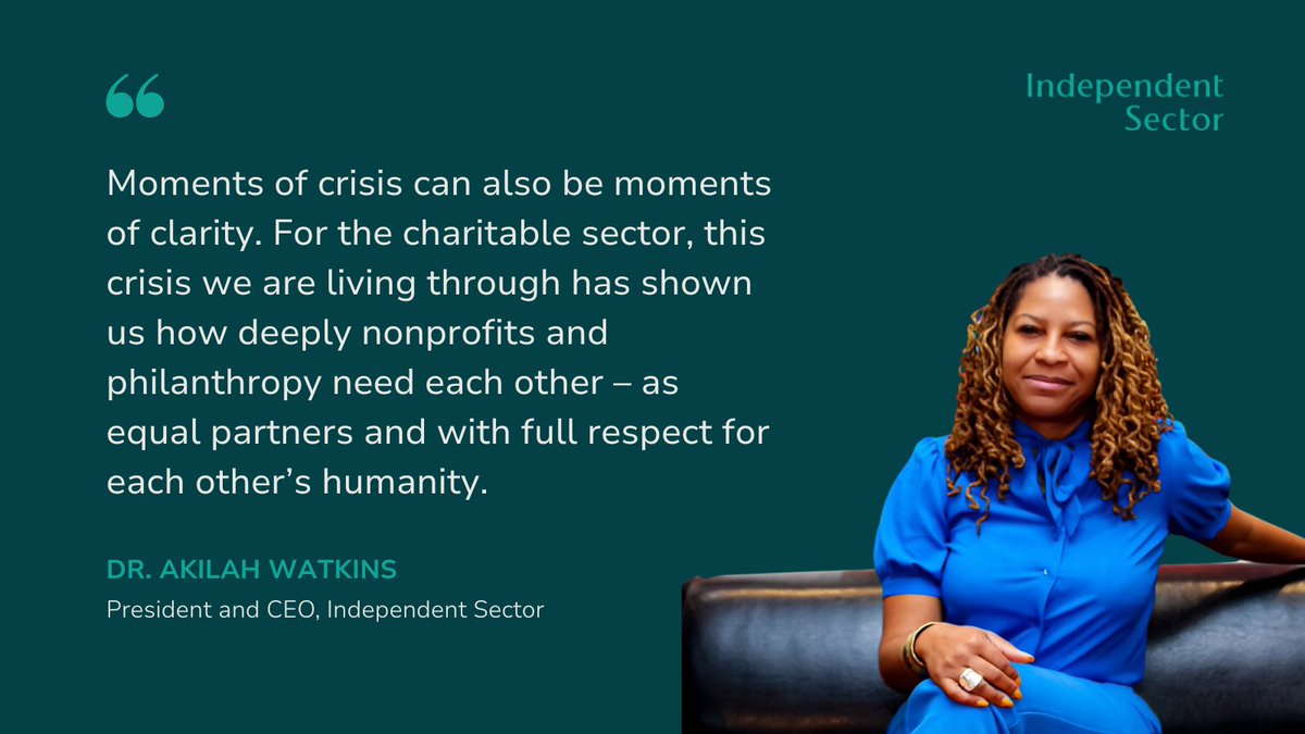 IndSector's tweet photo. Nonprofits and philanthropy are stronger together. 

Building up that strength requires transparency and open dialog between organizations, Independent Sector President and CEO Dr. Akilah Watkins emphasizes.

👉 Read her latest CEO Views article: https://t.co/wZbsVyPotK https://t.co/yOie4bX1vf