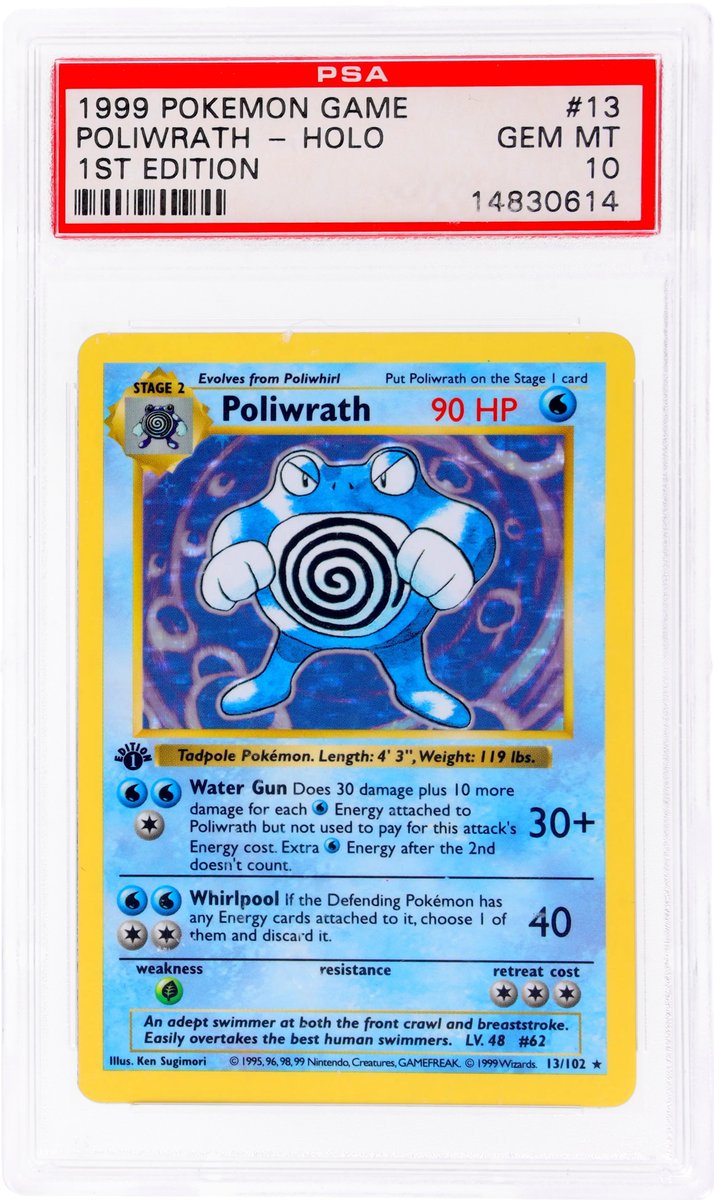 altxyzofficial's tweet photo. RECORD SALE: A PSA 10 1st Edition Base Set Holo Poliwrath just sold for a record $36,750 in our fixed price marketplace.

Just last year, this card was just $10,300 according to Alt Value. https://t.co/DPvxA3Bmcg