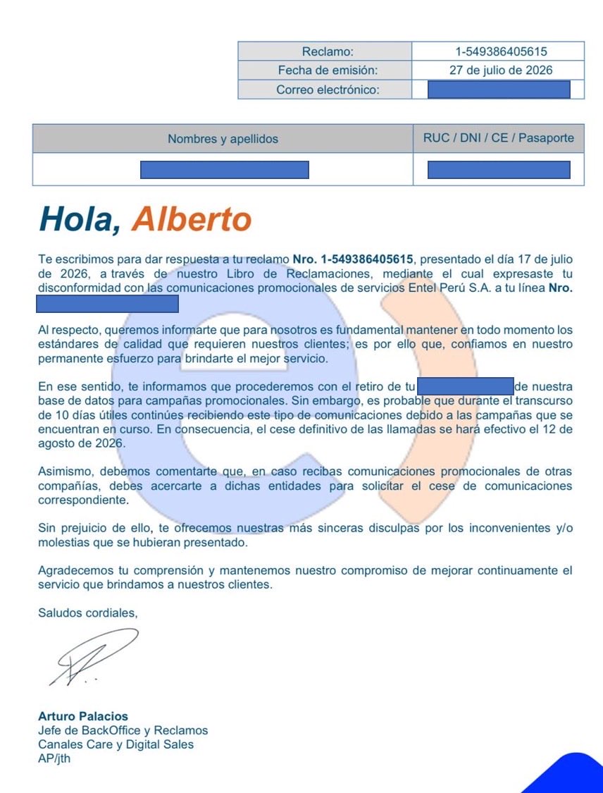 acarrerabalta's tweet photo. Dejen de acosar @EntelPeru @entel_ayuda, ya tenía una carta de entel en donde decían que no iban van a seguir llamando, pero el acoso es continuo, que más debo hacer @IndecopiOficial @OSIPTEL https://t.co/yqZXA6Xt8n