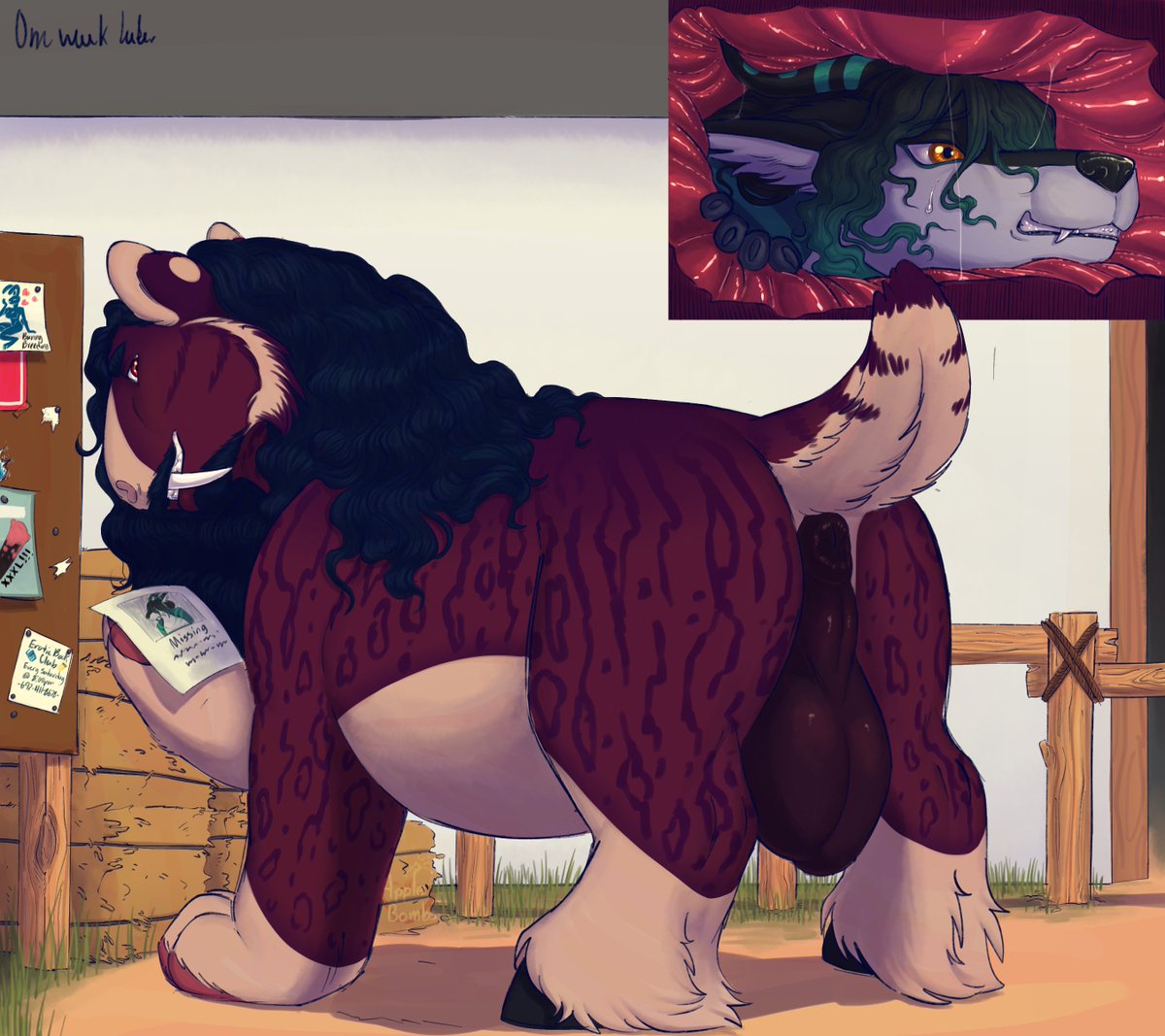 Applebombs's tweet photo. This was commissioned by MrJakkal and features my Big Boy, Barrett :3

#nsfw #furryart #analvore #feral https://t.co/MNvE9AXMji