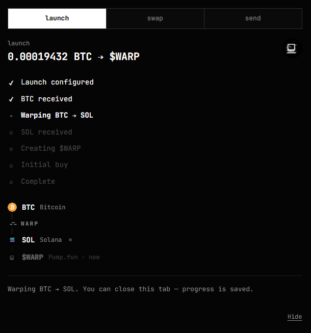 CoolCatCapitalx's tweet photo. Launching a coin on @JustWarpIt with Bitcoin.

The first fully functional and most complete cross-chain tool built for https://t.co/crHFjZzWTc, powered by NEAR Intents.

Try it out yourself: https://t.co/F7jBSRPkpL

HEnboN7yKFuxgxjYuUdmGyxgx7uzWubbaKDLsTYYRiVR https://t.co/2f1az9DUwh