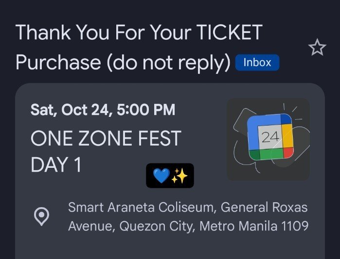 michaela_esbi's tweet photo. I think pwede na akong matulog😌😌 D-1 OZF TIX SECURED!✨
Finallyyy, see u sa oct esbi! for the first time, after five years tyL🥹😭 pero admiring fr afar lang muna (fr UB😆)

GET ONEZONEFEST TICKETS NOW
@SB19Official #SB19
#1ZxOZF_GeneralSaleD1D2 https://t.co/JD13K9JWq3