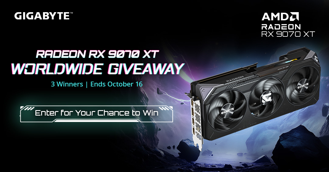 AORUS_NA's tweet photo. Power up your setup with GIGABYTE & AMD. 🎮🔥

We’re giving three lucky winners a GIGABYTE Radeon™ RX 9070 XT GAMING OC 16G, powered by AMD RDNA™ 4 and featuring FSR 4 with AI-powered upscaling for smoother, sharper gameplay.

🌎 Open worldwide
🎁 3 winners
📅 Ends October 16
🏆 Winners announced October 17 via AORUS NA Instagram Stories

🔗 https://t.co/Ls4xQAxPQy

#GIGABYTE #AMD #Radeon #RX9070XT #PCGaming