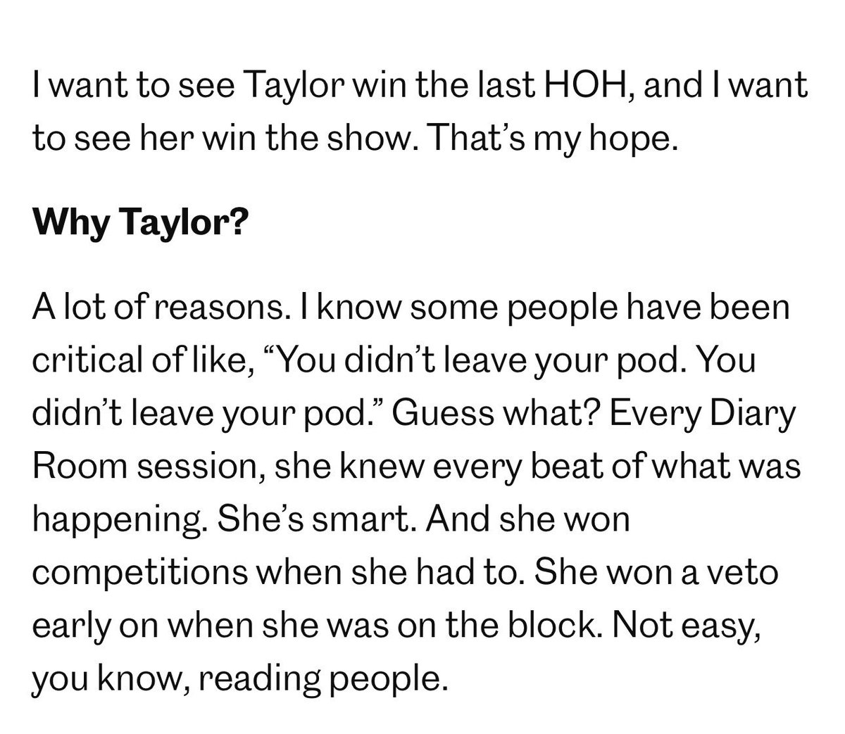 BBUpdatesLive's tweet photo. Julie says she is rooting for Taylor to win the last HOH and the whole show

#BB28 https://t.co/JD2XOP7l0B