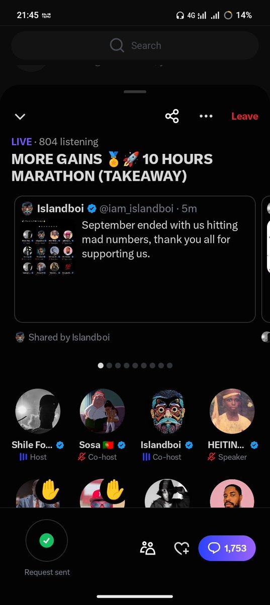 wsss_ace's tweet photo. @Shileisaboy More gains or nothing 
This is really getting crazy 🤯
800 listeners, 1k up next 💯 https://t.co/WQR1F5MzU8