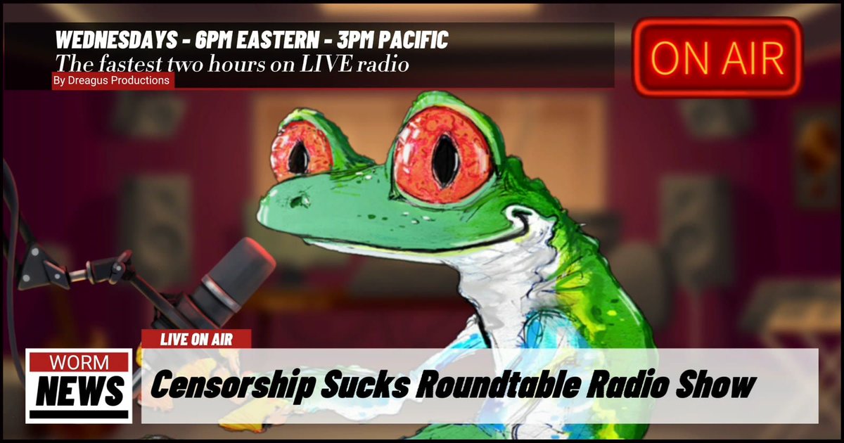 DreagusProd's tweet photo. LIVE soon — CensorshipSucks Roundtable
Tonight Wed 6pm ET / 5pm CT
Watch: https://t.co/euH6wApZ9g
Also: https://t.co/zvW9zfgJSb
#DreagusProductions #LiveRadio #CensorshipSucks #Simulcast https://t.co/QPJwxJe7On