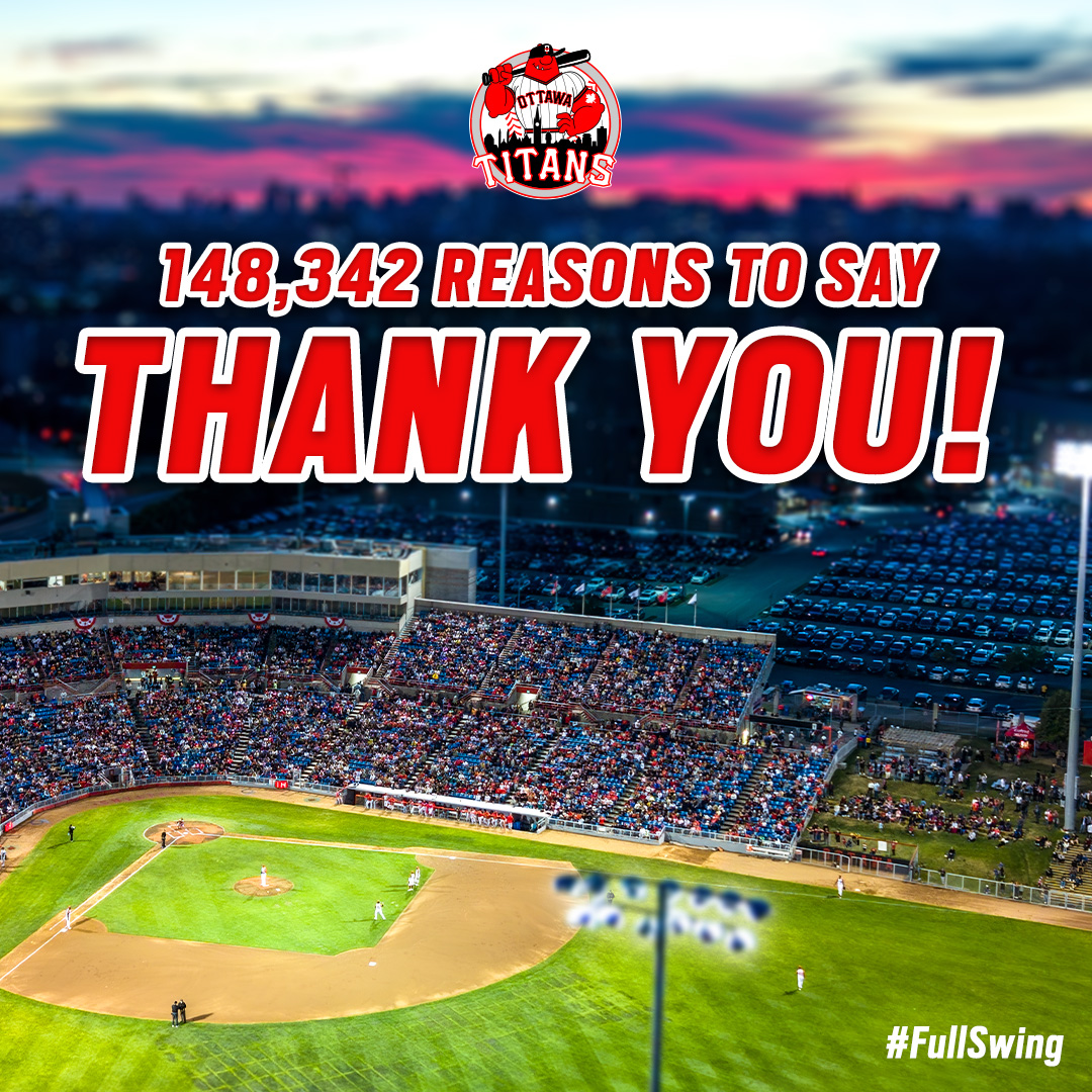 ottawa_titans's tweet photo. Can't thank you enough, Ottawa! β€
Our total attendance for the 2026 season is 148,342, a year we will never forget!
See you all back at Ottawa Stadium soon! π
#FullSwing https://t.co/KCwaOHSWmx