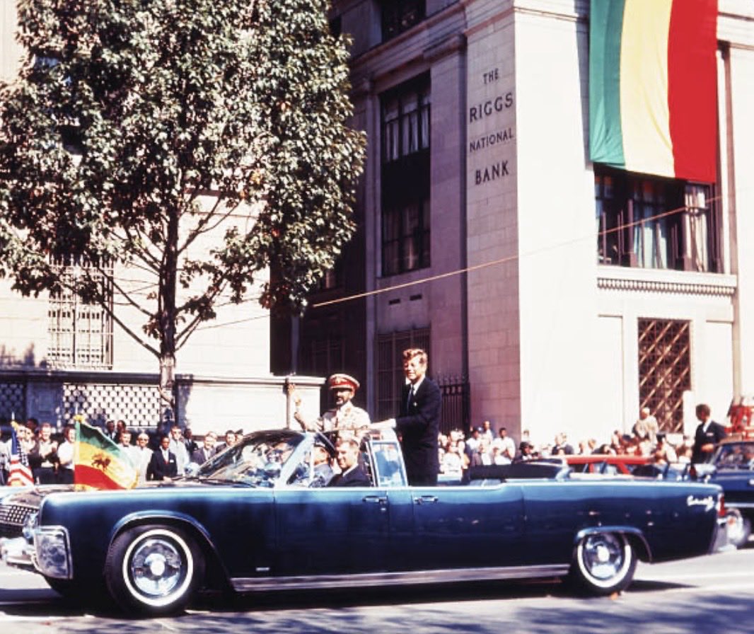 BeschlossDC's tweet photo. Emperor Haile Selassie and JFK in the President's tragically soon-to-be famous Lincoln Continental, Pennsylvania Avenue, October 1, 1963: https://t.co/cRH1XW0ZLt