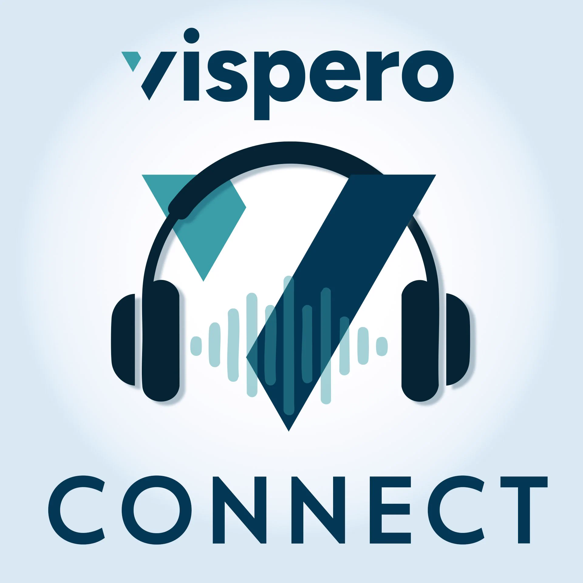Vispero Connect. In the center of the image is the Vispero "V" surrounded by headphones and a soundwave pictured over the "V."