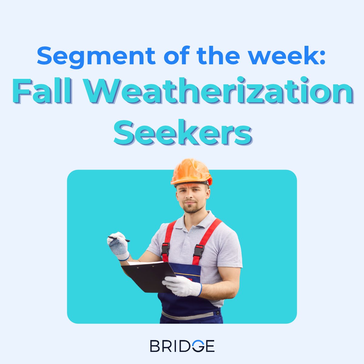 ConnectByBridge's tweet photo. Segment of the Week:🔧 Fall Home Maintenance and Weatherization Seekers

Urgency amongst this segment grows as homeowners experience the first fall temperatures.

Channels to prioritize:
→  Email
→  Programmatic display
→  CTV

Let's talk👉 https://t.co/plWXtXBY9V

#BRIDGE https://t.co/aWZb22rbrB