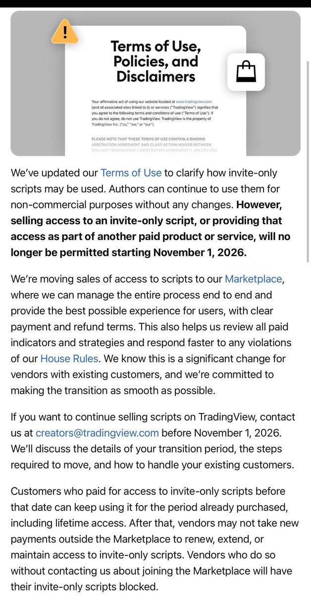 EnhancedMarket's tweet photo. TradingView from the TOP ROPE

From Nov 1, you can't sell your script ANYWHERE but THEIR marketplace

So we will make it easier than every to host your indicator on @Alertsify than ever. https://t.co/jCHXJmoSHV