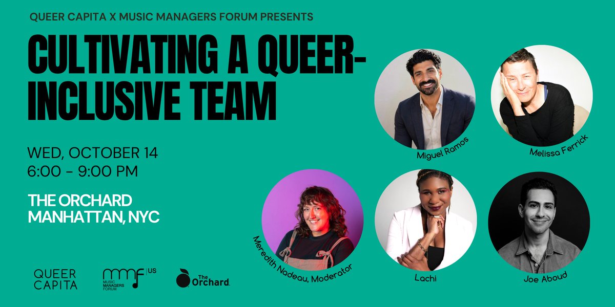 MMFUS's tweet photo. 🌈🎶 Join @mmfus for @queercapita convo &amp; community on Wed-Oct 14 (6-9pm) @orchtweets23, E. 4th St, 3rd Fl, NYC

Speakers: Meredith Nadeau, @melissaferrick @paladin_artists, Miguel Ramos #queercapita, @lachimusic @rampdup, &amp; Joe Aboud #444sounds

🎟️ RSVP: https://t.co/0rwVeEcm2o? https://t.co/FF4ystdxED
