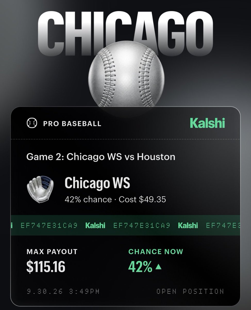 Siquefwm's tweet photo. Dinner on White Sox!!

Lock tf in this shit cashin .5U

#kalshi #prizepicks #Gambling𝕏 #baseball #mlb https://t.co/oZQH0EOcyy