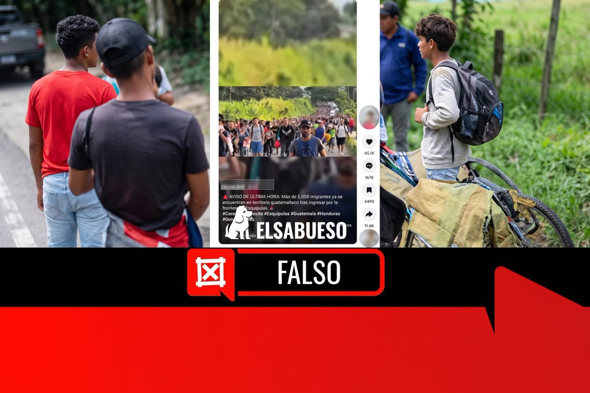 ElSabuesoAP's tweet photo. #VerificaciónViral 🚨 Falso: En TikTok y Facebook circula un video que alerta sobre más de 5 mil migrantes cruzando Guatemala rumbo a EU. La publicación supera 1.4 millones de vistas, pero la cifra no tiene sustento oficial ni actual. https://t.co/VXpsffv7Xj