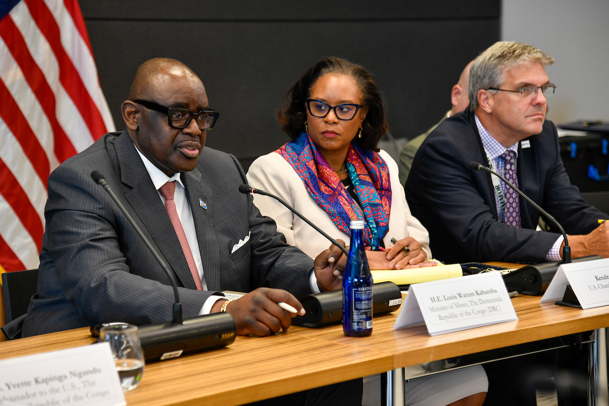 USChamberAfrica's tweet photo. At our U.S.-DRC Prime Minister Roundtable, H.E. Judith Suminwa Tuluka joined business leaders, investors, and government stakeholders to discuss the country's economic priorities and opportunities across critical minerals, energy, infrastructure, and value-added manufacturing. https://t.co/Mnd5UEkCHc