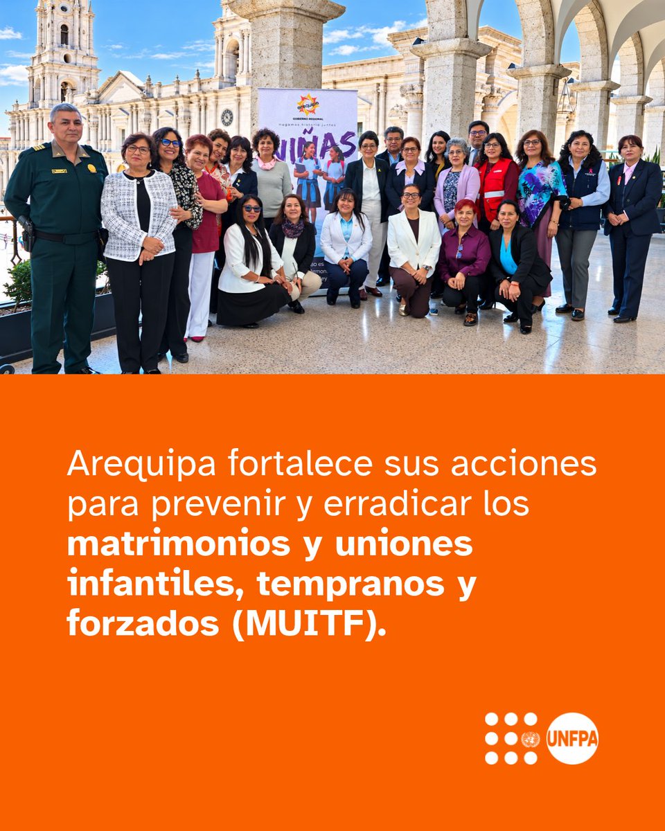 UNFPAPeru's tweet photo. Arequipa avanza en la prevención y erradicación de los  𝗺𝗮𝘁𝗿𝗶𝗺𝗼𝗻𝗶𝗼𝘀 𝘆 𝘂𝗻𝗶𝗼𝗻𝗲𝘀 𝗶𝗻𝗳𝗮𝗻𝘁𝗶𝗹𝗲𝘀, 𝘁𝗲𝗺𝗽𝗿𝗮𝗻𝗼𝘀 𝘆 𝗳𝗼𝗿𝘇𝗮𝗱𝗼𝘀 (𝗠𝗨𝗜𝗧𝗙).

En el marco de las acciones por el  𝗗𝗶́𝗮 𝗜𝗻𝘁𝗲𝗿𝗻𝗮𝗰𝗶𝗼𝗻𝗮𝗹 𝗱𝗲 𝗹𝗮 𝗡𝗶𝗻̃𝗮, la región aprobó una ordenanza regional para la prevención y erradicación de los MUITF y avanza en el desarrollo de un plan de acción multisectorial para contribuir a poner fin a esta práctica nociva, que vulnera los derechos de niñas y adolescentes y limita sus oportunidades, autonomía y proyectos de vida.

Este compromiso se fortalecerá durante octubre con dos espacios clave: un taller dirigido a personas tomadoras de decisiones para fortalecer capacidades para la prevención y respuesta frente a los MUITF, y un taller con periodistas, organizado junto al Colegio de Periodistas de Arequipa, para promover narrativas con enfoque de derechos que contribuyan a transformar las normas sociales y de género, así como las desigualdades, que favorecen la persistencia de estas prácticas.

Desde el UNFPA en Perú continuamos trabajando junto a nuestros aliados para promover y proteger los derechos de niñas y adolescentes, fortalecer su autonomía y contribuir a generar condiciones para que puedan tomar decisiones informadas, de acuerdo con su edad y desarrollo, permanecer en la escuela y construir libremente los proyectos de vida que elijan.

📖 Conoce nuestra  𝗚𝘂𝗶́𝗮 𝗽𝗮𝗿𝗮 𝗲𝗹 𝗮𝗯𝗼𝗿𝗱𝗮𝗷𝗲 𝗽𝗲𝗿𝗶𝗼𝗱𝗶́𝘀𝘁𝗶𝗰𝗼 𝗱𝗲 𝗹𝗼𝘀 𝗺𝗮𝘁𝗿𝗶𝗺𝗼𝗻𝗶𝗼𝘀 𝘆 𝘂𝗻𝗶𝗼𝗻𝗲𝘀 𝗶𝗻𝗳𝗮𝗻𝘁𝗶𝗹𝗲𝘀, 𝘁𝗲𝗺𝗽𝗿𝗮𝗻𝗼𝘀 𝘆 𝗳𝗼𝗿𝘇𝗮𝗱𝗼𝘀: https://t.co/gBZ70JvH9L