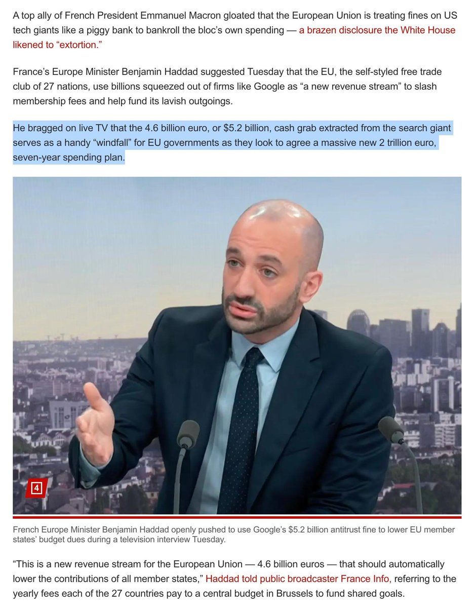 ComfortablySmug's tweet photo. Wow. The French really do view American companies as a piggy bank to tax. https://t.co/Z3PRxDh8pW
