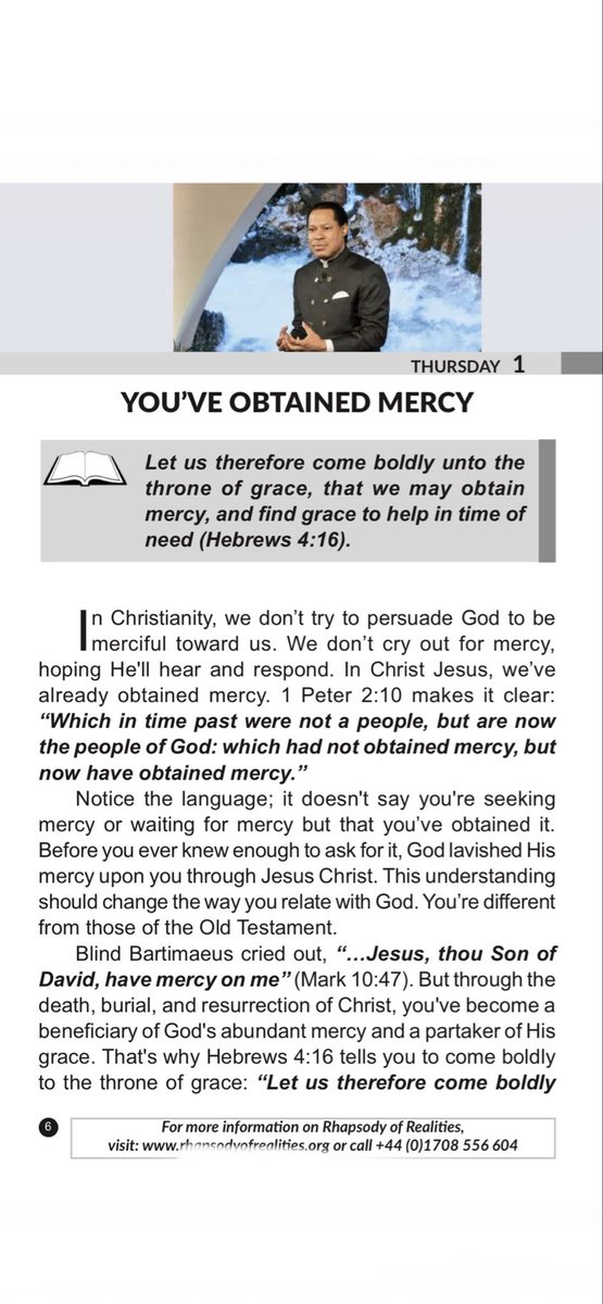 chillzmach's tweet photo. Today’s Rhapsody of Realities by Pastor Chris Oyakhilome 01 October 2026: YOU'VE OBTAINED MERCY ❤️🔥🙏🏽 https://t.co/4gESGr4i7d https://t.co/rCe3fOTtPn
