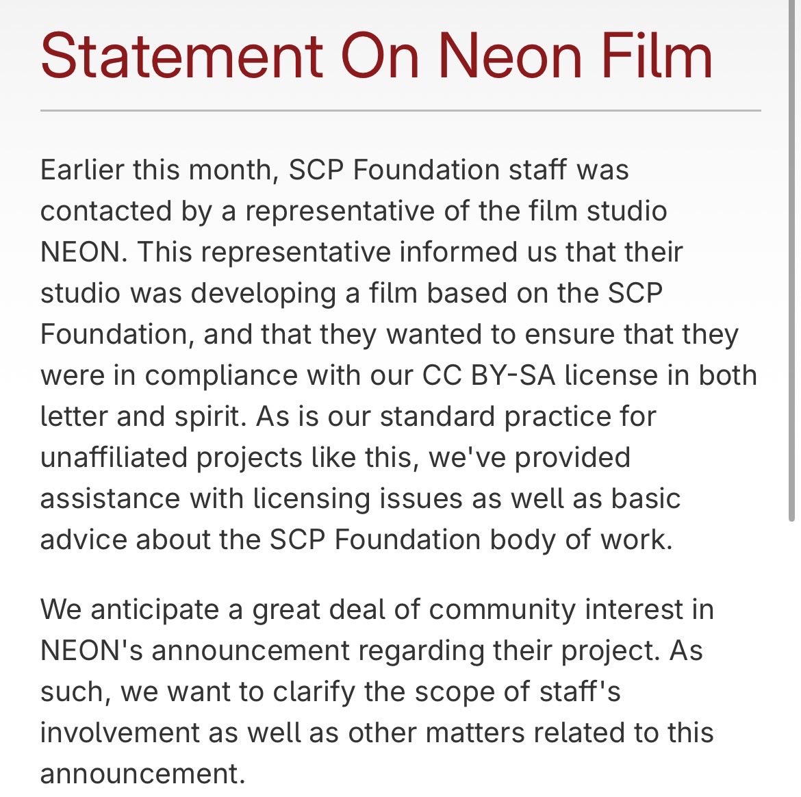 Shaggydreds's tweet photo. Holy shit, there’s actually another SCP movie in the works, but this time the studio reached out the the actual community and intend to follow the CC-BY-SA license?!?

I know which of the two I’d want to support, and which I’d avoid like the plague (doctor 🐤🩺) https://t.co/p4whqbS0tV