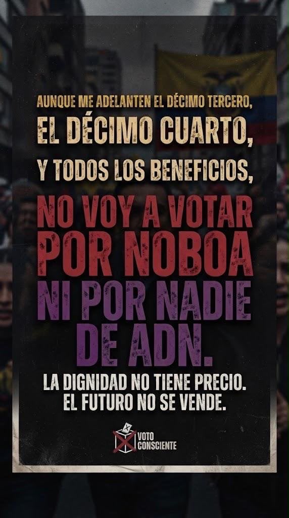CachitoFrance's tweet photo. NO voy a votar por Noboa ni por nadie de ADN.

Voto Consciente
Comparte 👇🏽 https://t.co/ymYGJu4aYE