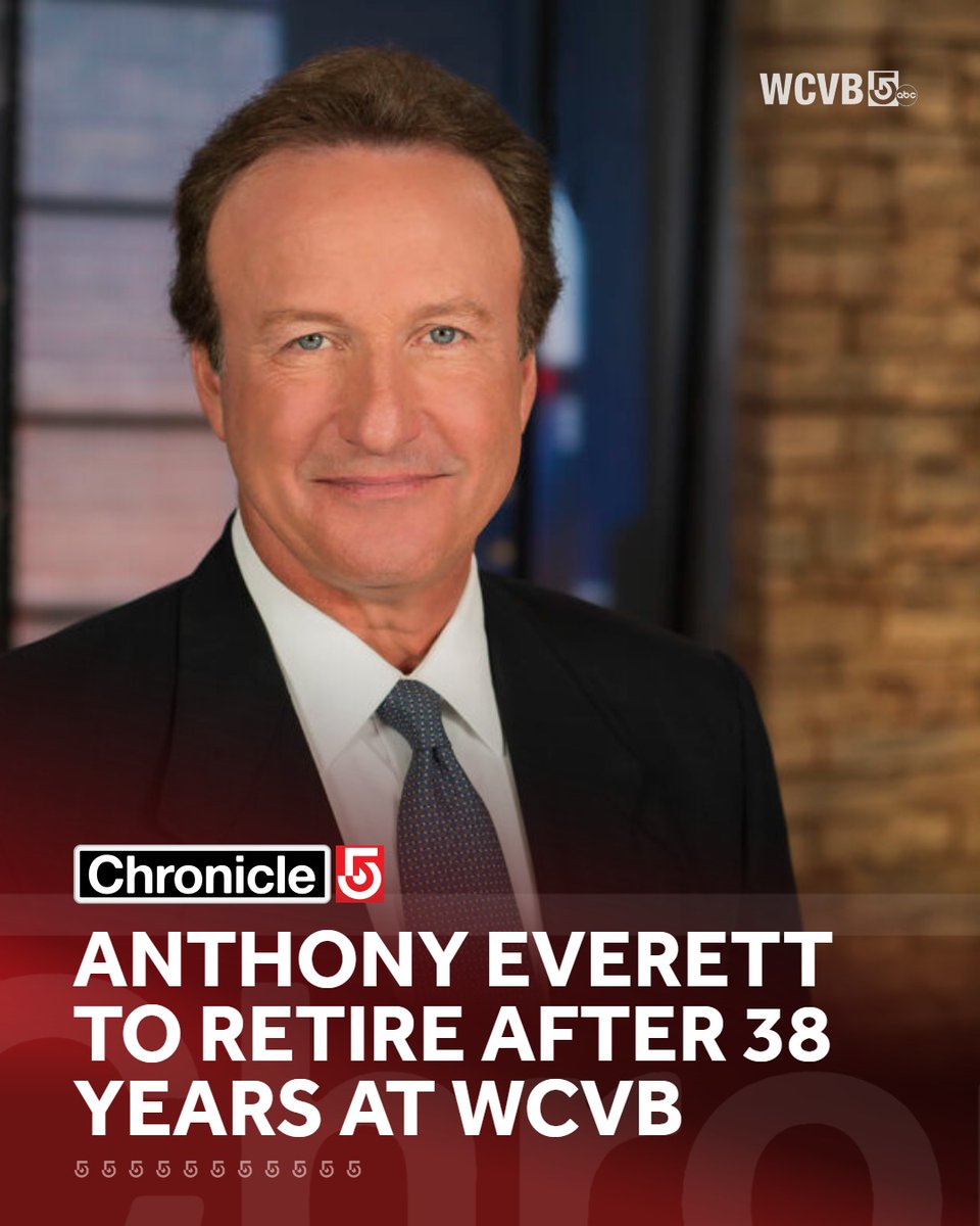 Chronicle5's tweet photo. After 38 years with WCVB, and 21 of those years with Chronicle, our amazing co-anchor Anthony Everett will be retiring at the end of the year. In his nearly four decades with the station, he covered some of Boston's biggest moments, including helming the anchor desk on 9/11. His https://t.co/Pymoon6oQc