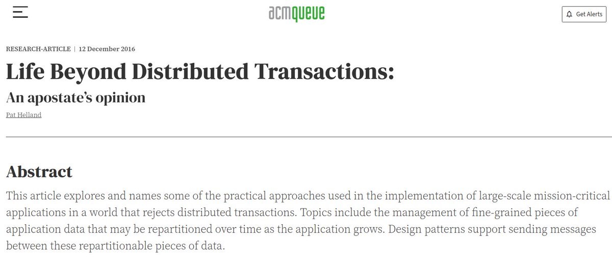 DistribSystems's tweet photo. Life Beyond Distributed Transactions
https://t.co/6ARs9Galih
Practical approaches used in the implementation of large-scale mission-critical applications in a world that rejects distributed transactions. https://t.co/ugQrBRbL5T