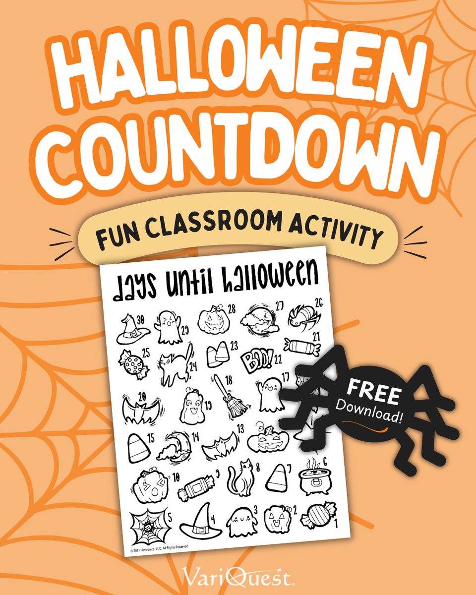 VariQuest's tweet photo. Tomorrow is the first day of October! 🎃👻 Get your classroom ready for spooky season with our FREE Halloween Countdown Coloring Poster! 🖍️✨ Download it here! https://t.co/Nnd8Pq5GGK https://t.co/CrfIE0hlhx