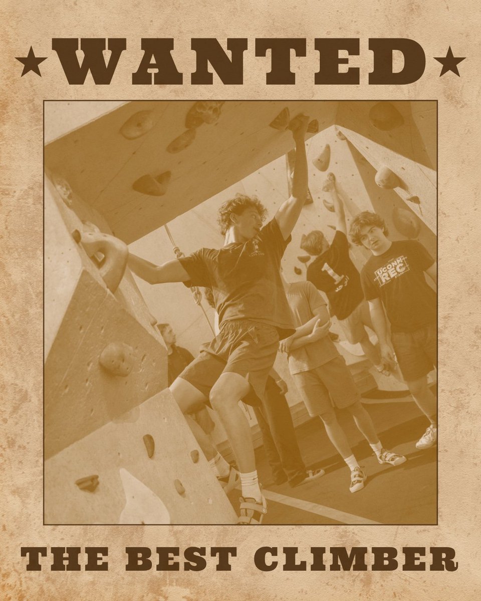 UConnRec's tweet photo. 🤠 Saddle up! The Wild West is coming to the Climbing Center.

🐎 Fall Bouldering Competition
📅 Saturday, October 17
📍 Climbing Center

Take on the challenge and join the fun! Register at https://t.co/cwQW0FIOs4 https://t.co/jkb0BQhIGG