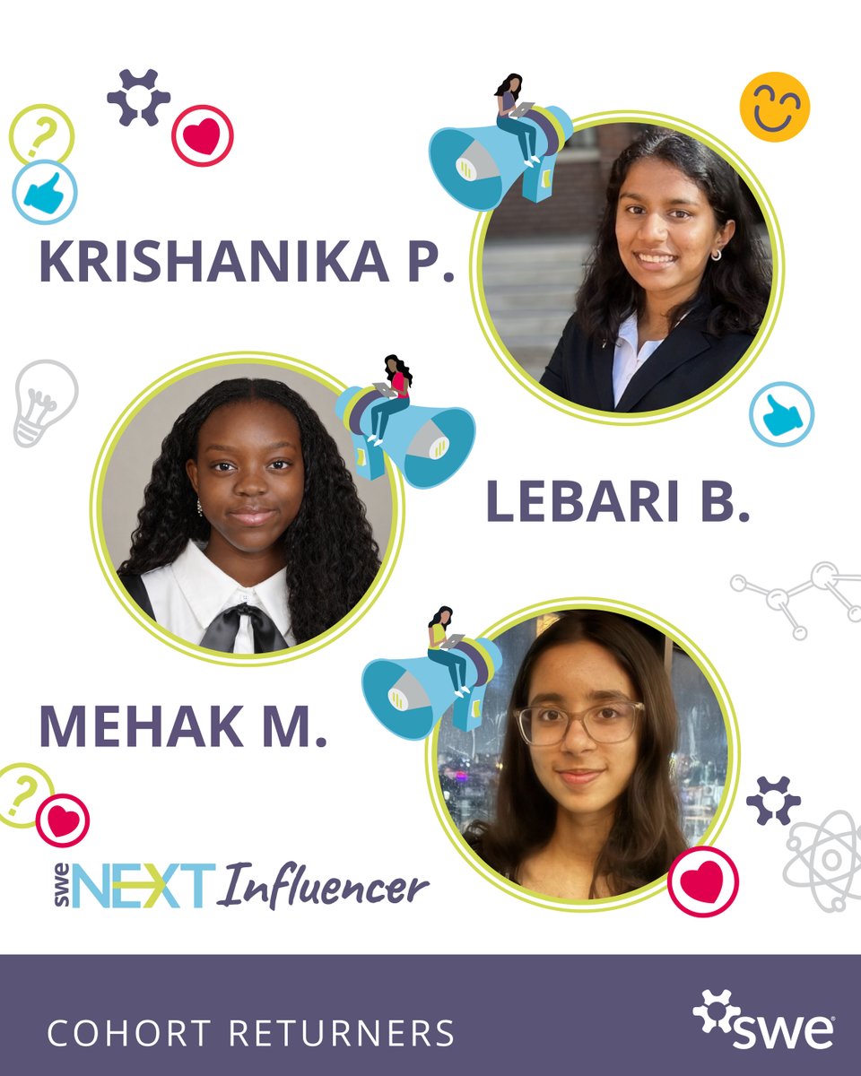SWENext's tweet photo. They’re back! 🎉

Eight SWENext Influencers are returning for FY27 to continue sharing their voices, experiences and love of STEM with the SWENext community. 💜

We can’t wait to see what they bring to the program this year!

#SWENext #SWENextInfluencer https://t.co/Pcjl9J6pMa