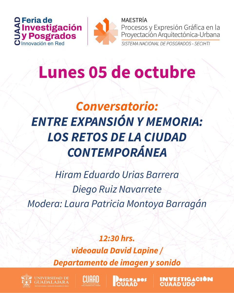 mpegpau's tweet photo. Programa de actividades y registro: https://t.co/NlpTuPvE5Z

#mpegpau #cuaad #udg #mpegpau_convocatoria_2027 #Feria_posgrados2026 https://t.co/D8YBJMWjFQ
