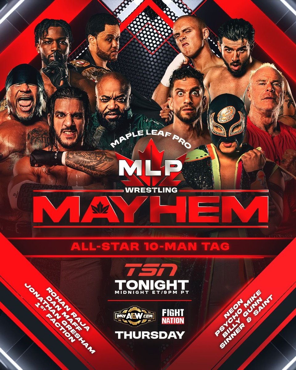 MapleLeafPW's tweet photo. Which match steals the show on the final #MLPMayhem before Northern Rising?

- All star 10 Man Tag
- @NikkiStorm08 vs @DaniLuna_pro
- Natural Classics (@TomeFilip &amp; @StevieFilip) vs Subculture (@flash_morgan &amp; @mandrewsjunior)
- Rudra (@bhupindergujj4r) vs @VaughnVertigo https://t.co/qFMVJ61SR2