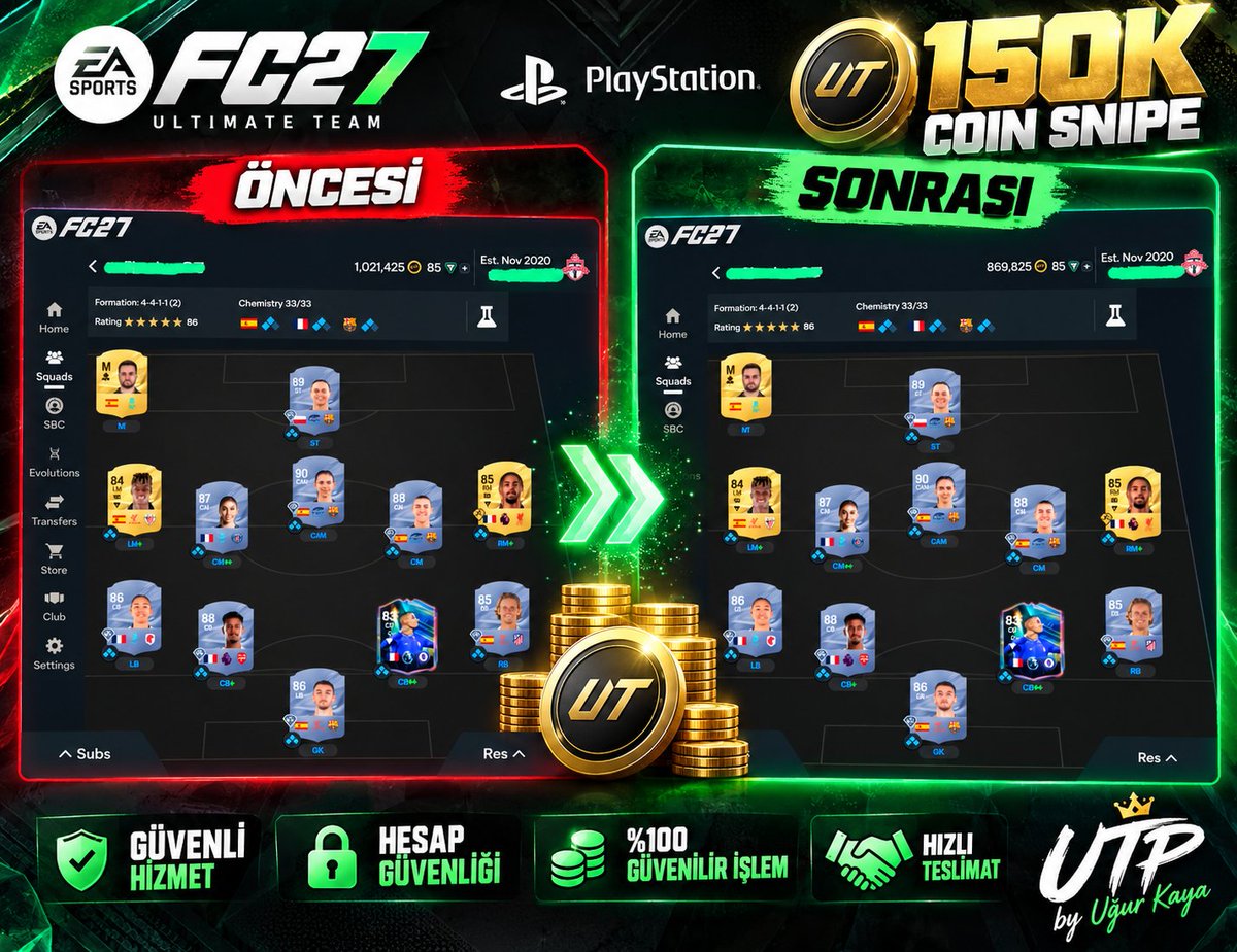 UTPCoinService's tweet photo. 🎮 150K Coin Snipe tamamlandı!
PlayStation hesabı • Öncesi & sonrası kanıtlı 📸
🔐 Güvenli hizmet | ⚡ Hızlı teslimat
#EAFC27 #FC27 #CoinSnipe #UltimateTeam #UTP https://t.co/V5htTPiKoV