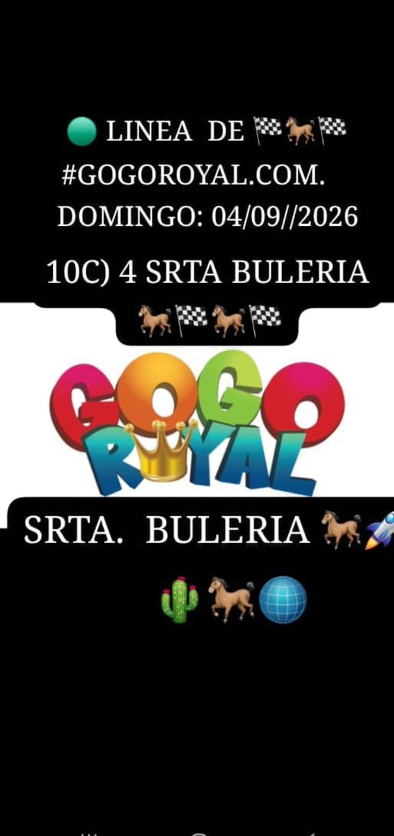 Eliecersangroni's tweet photo. ELIECER SANGRONIS  🌵🐎🌐
#DOMINGO 04 #OCTUBRE 2'026
#GogoRoyal  @apuestasroyall 

🟢 🅰️QUI  LA LINEA DE GOGOROYAL 
https://t.co/gT0cHHKNa7 

10C) SRTA. BULERIA 🏁🐎

#HIPISMO #CABALLOS #5Y6 #CARACAS #LaRinconada #LINEA https://t.co/7ruOxesq7z